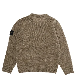 Beige Crewneck Sweater with logo patch on the sleeve and ribbed trims in wool boy