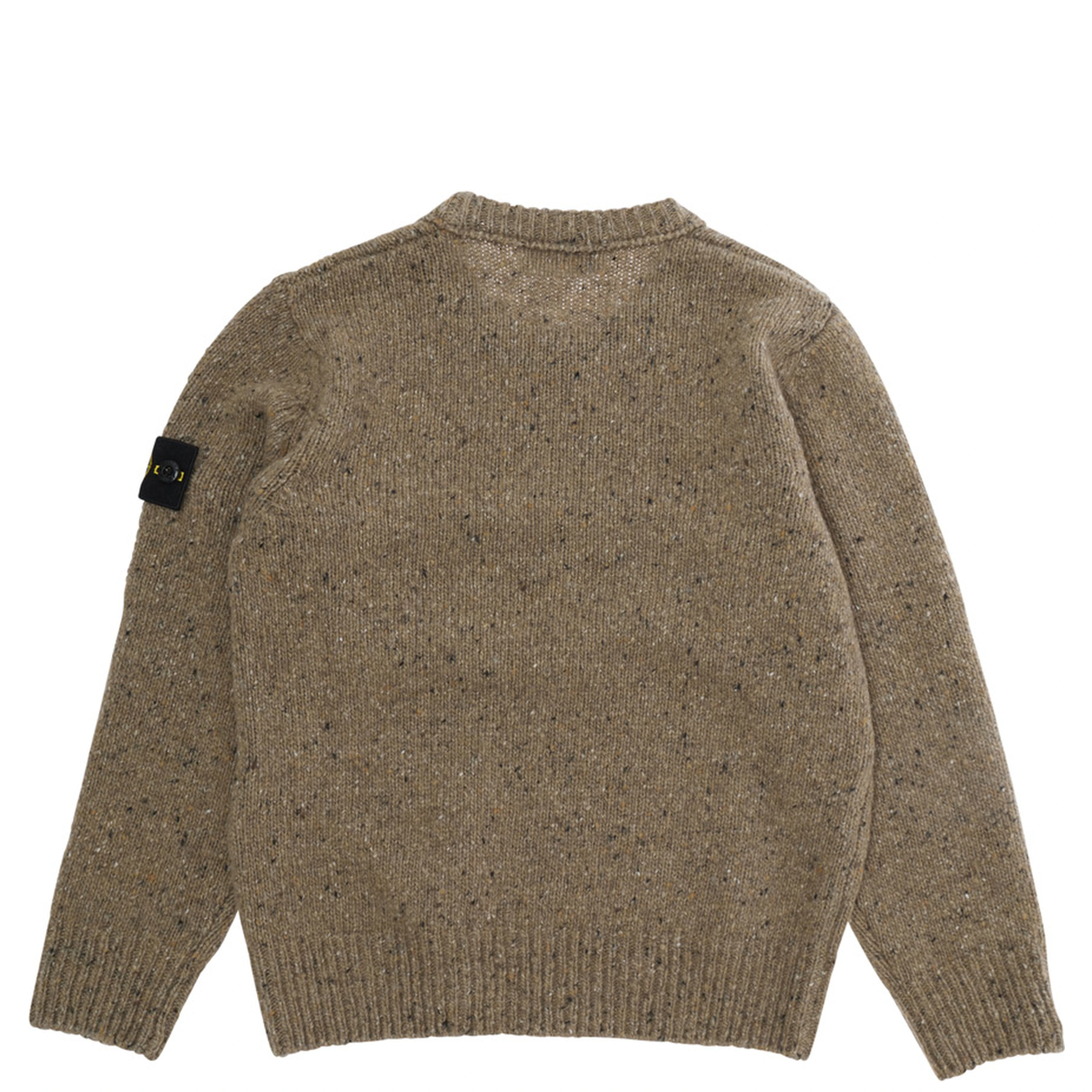 Beige Crewneck Sweater with logo patch on the sleeve and ribbed trims in wool boy