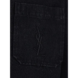 Black Shirt with classic collar and Cassandre embroidery on the front in cotton for men