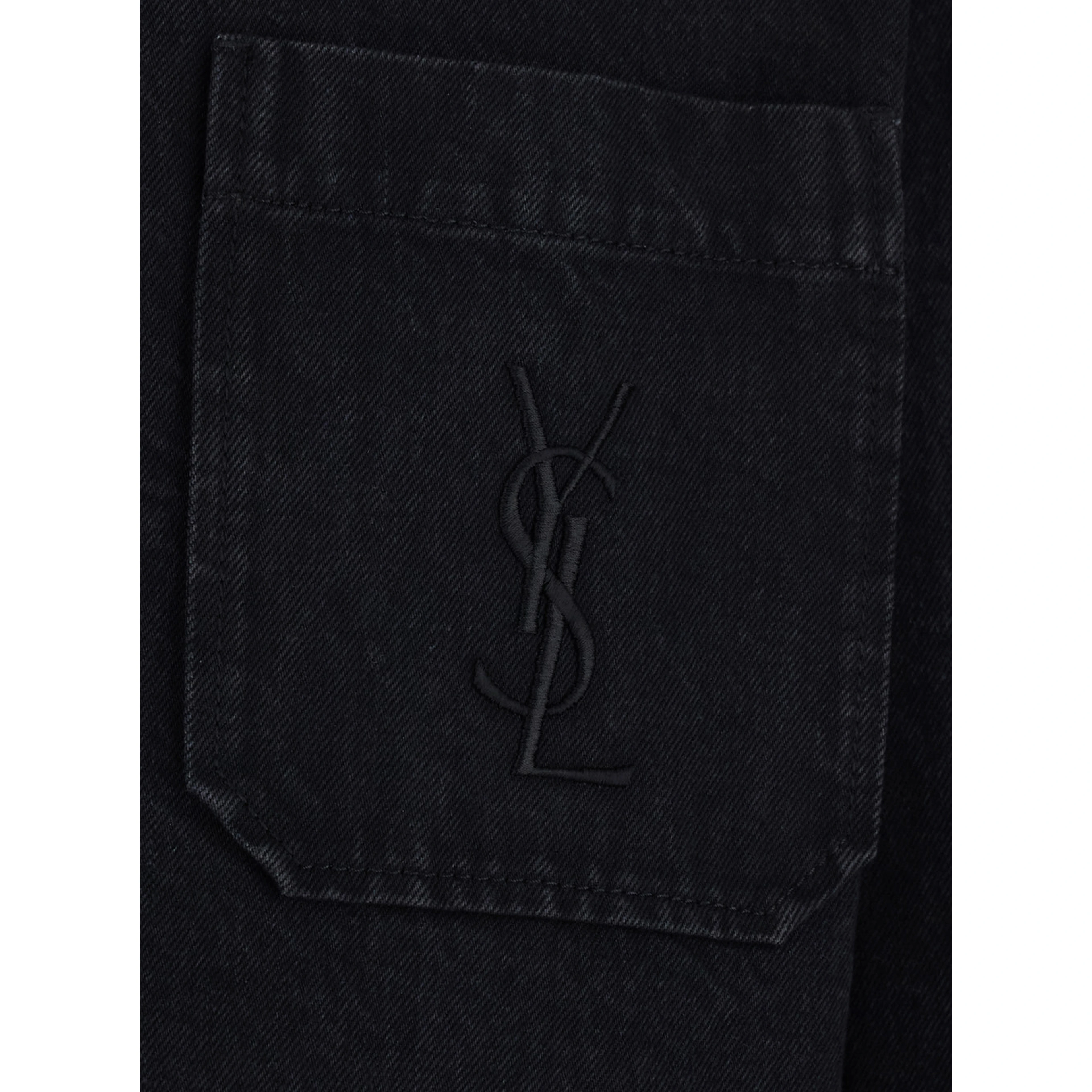 Black Shirt with classic collar and Cassandre embroidery on the front in cotton for men