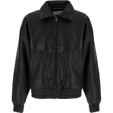 Black Jacket with classic collar and zip closure on the front in leather for men