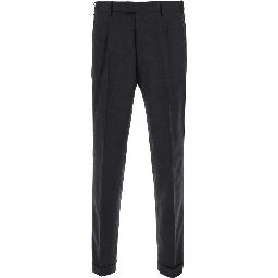 Brown Pants with Single Pleat on the Front in Blend Wool for Men