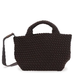 Handbag with Intreccio design and adjustable Ecoleather shoulder strap in brown for women