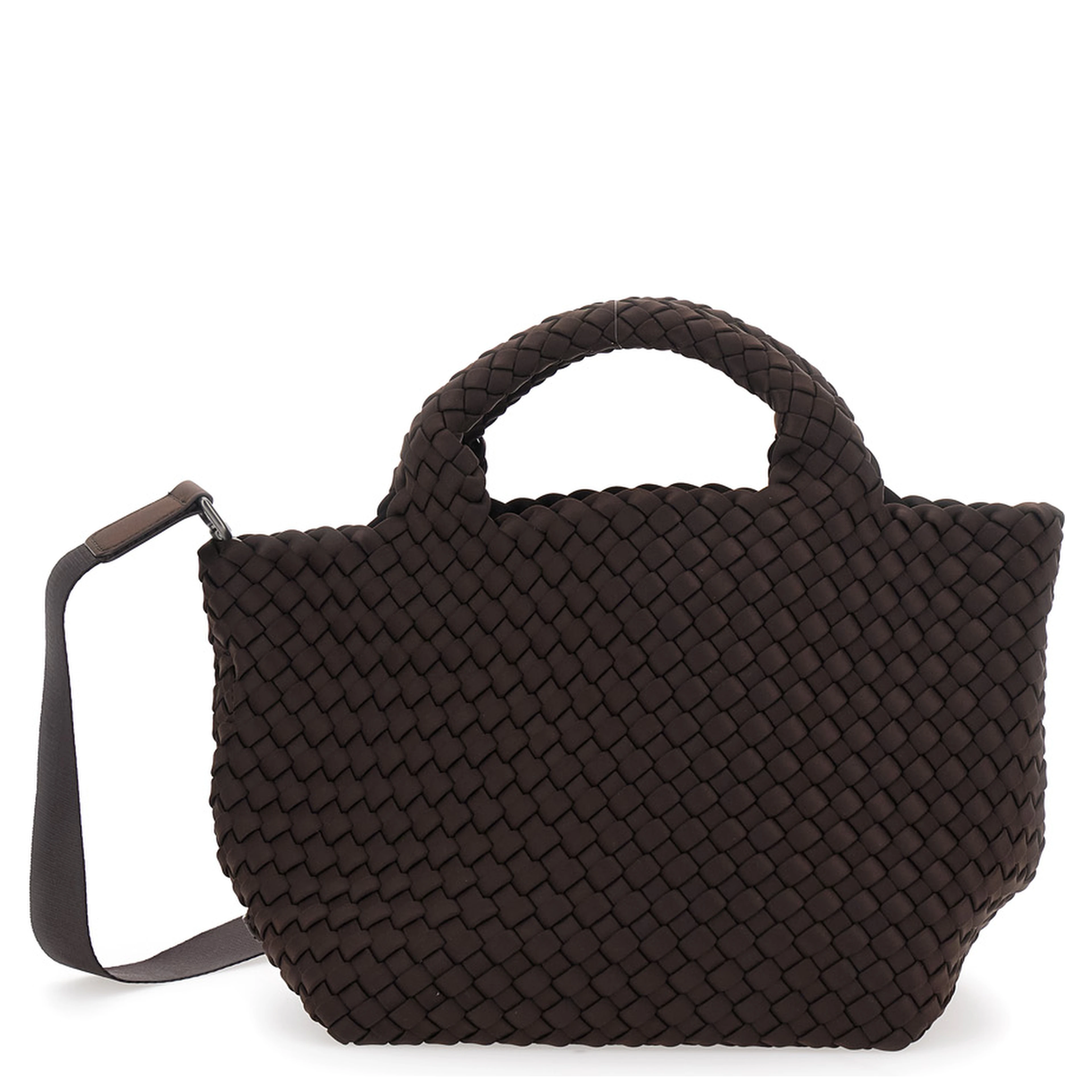 Handbag with Intreccio design and adjustable Ecoleather shoulder strap in brown for women