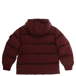 Red Down jacket with fixed hood and logo patch on the sleeve in Tech Fabric Boy