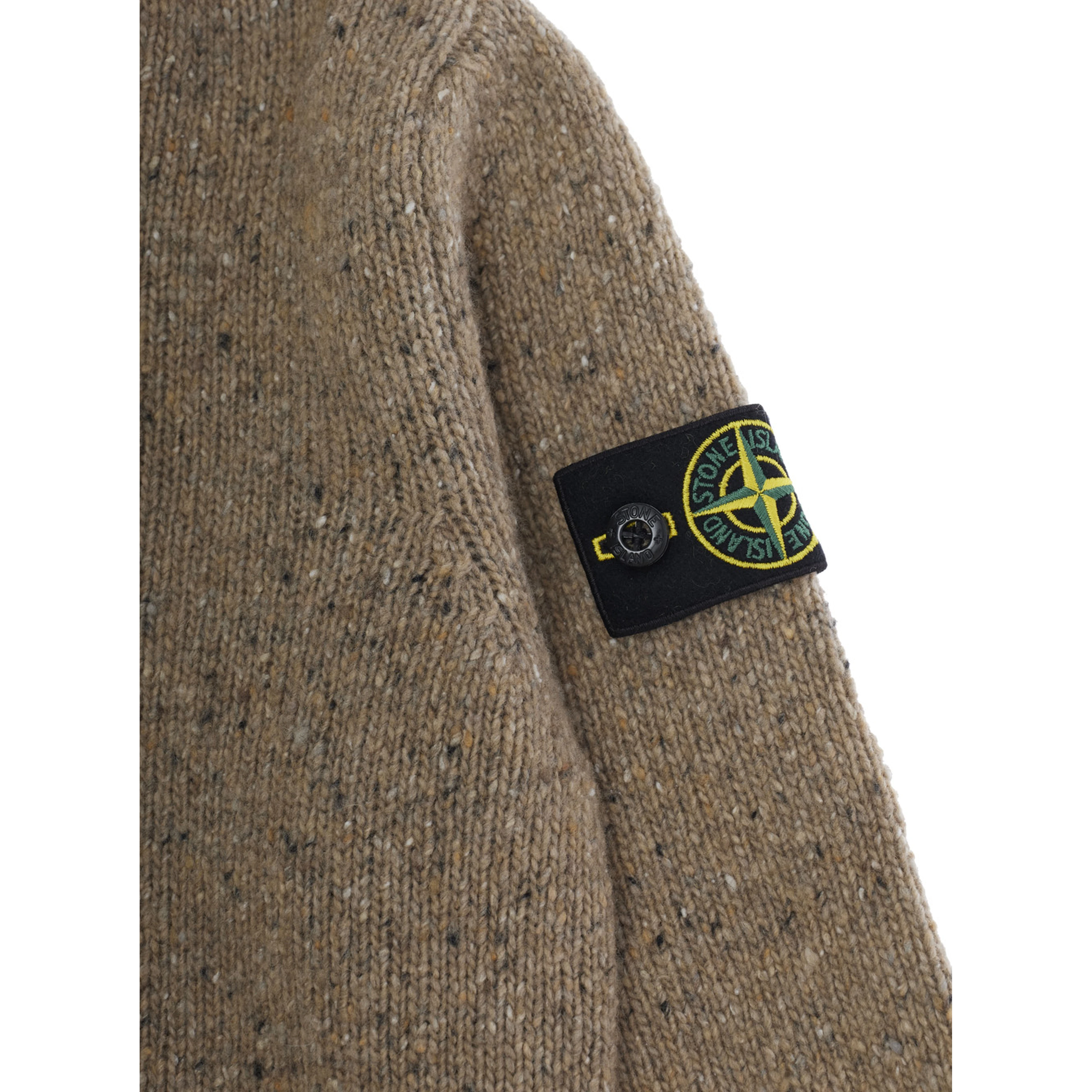 Beige Crewneck Sweater with logo patch on the sleeve and ribbed trims in wool boy