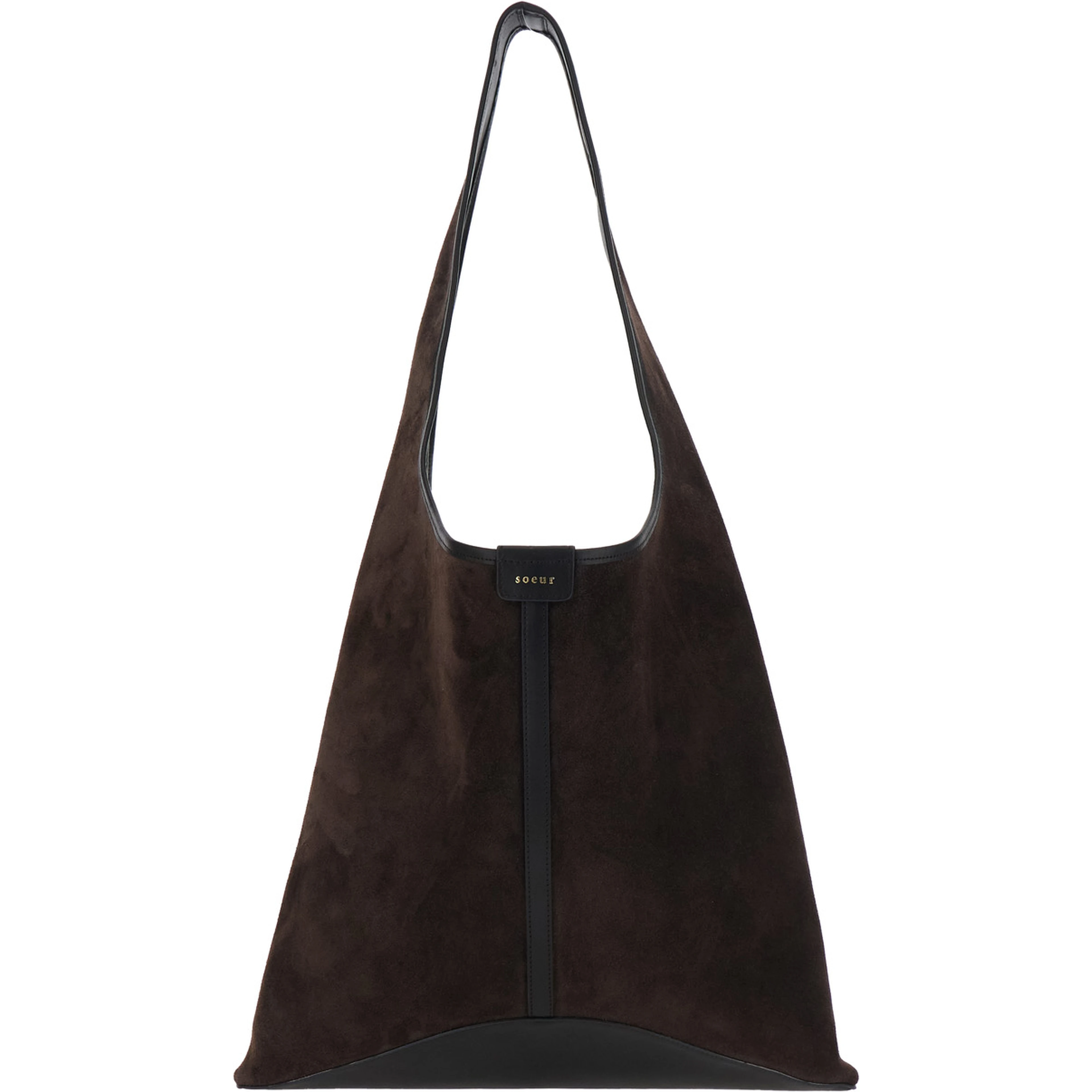Delice Brown Shoulder Bag with Shoulder Strap and Logo Patch on the Front in Suede for Women