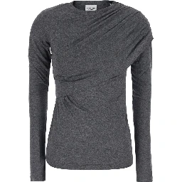 Dressi Gray Top with draped motif on the front in viscose for women