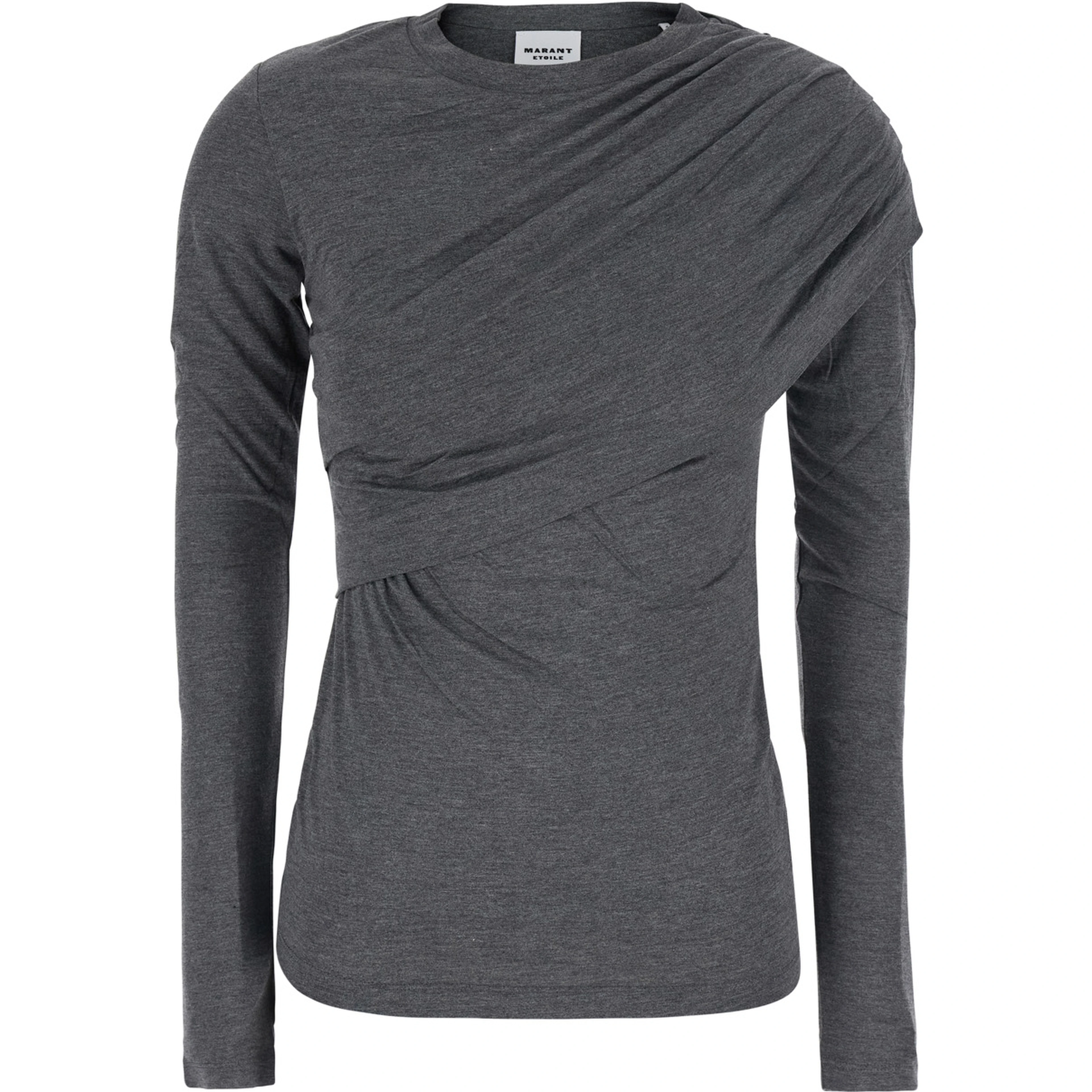 Dressi Gray Top with draped motif on the front in viscose for women