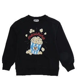 Black Crewneck Sweatshirt with Maxi Print on the Front in Cotton Boy