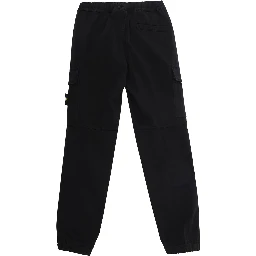 Black pants with drawstring waist and logo patch on the front in cotton boy