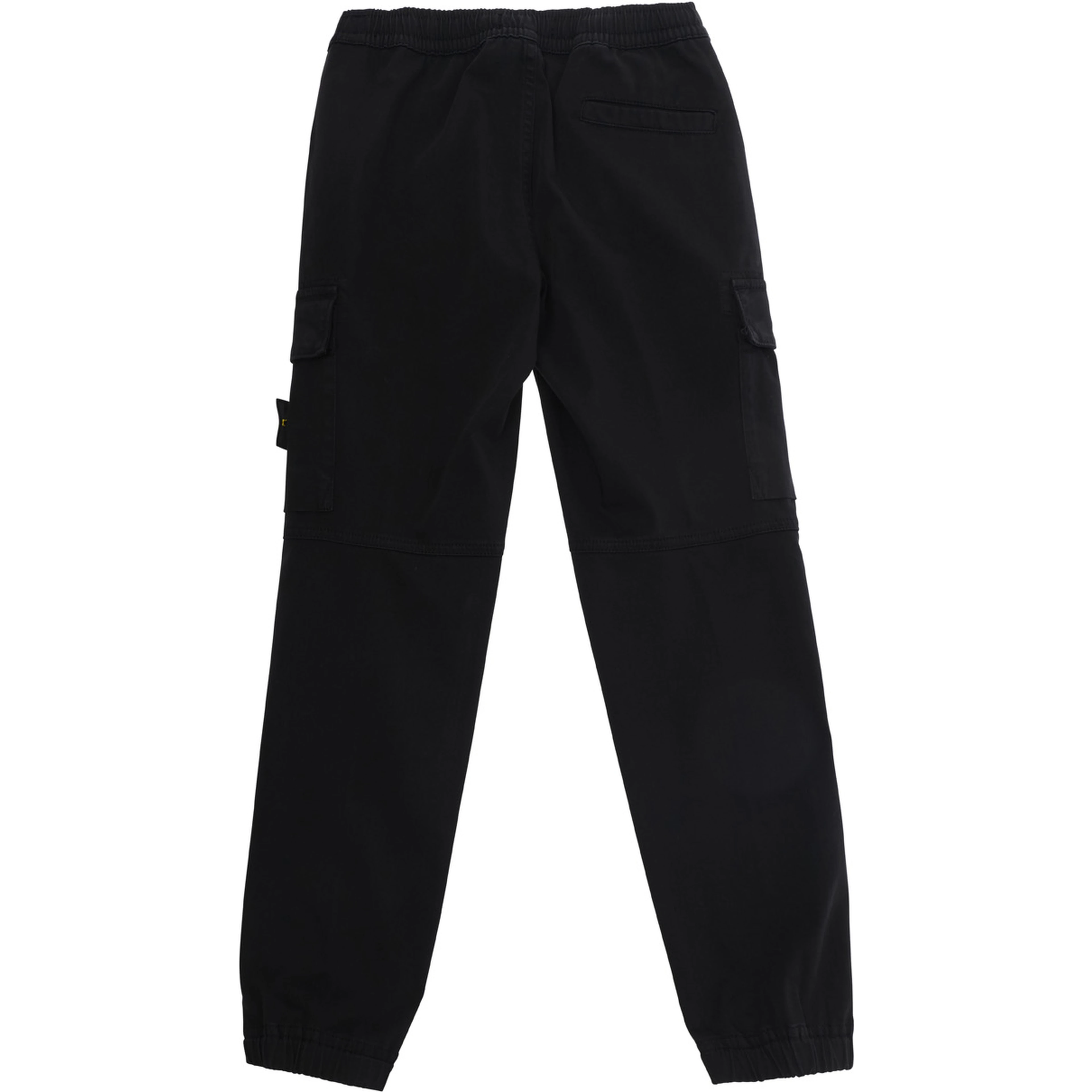 Black pants with drawstring waist and logo patch on the front in cotton boy