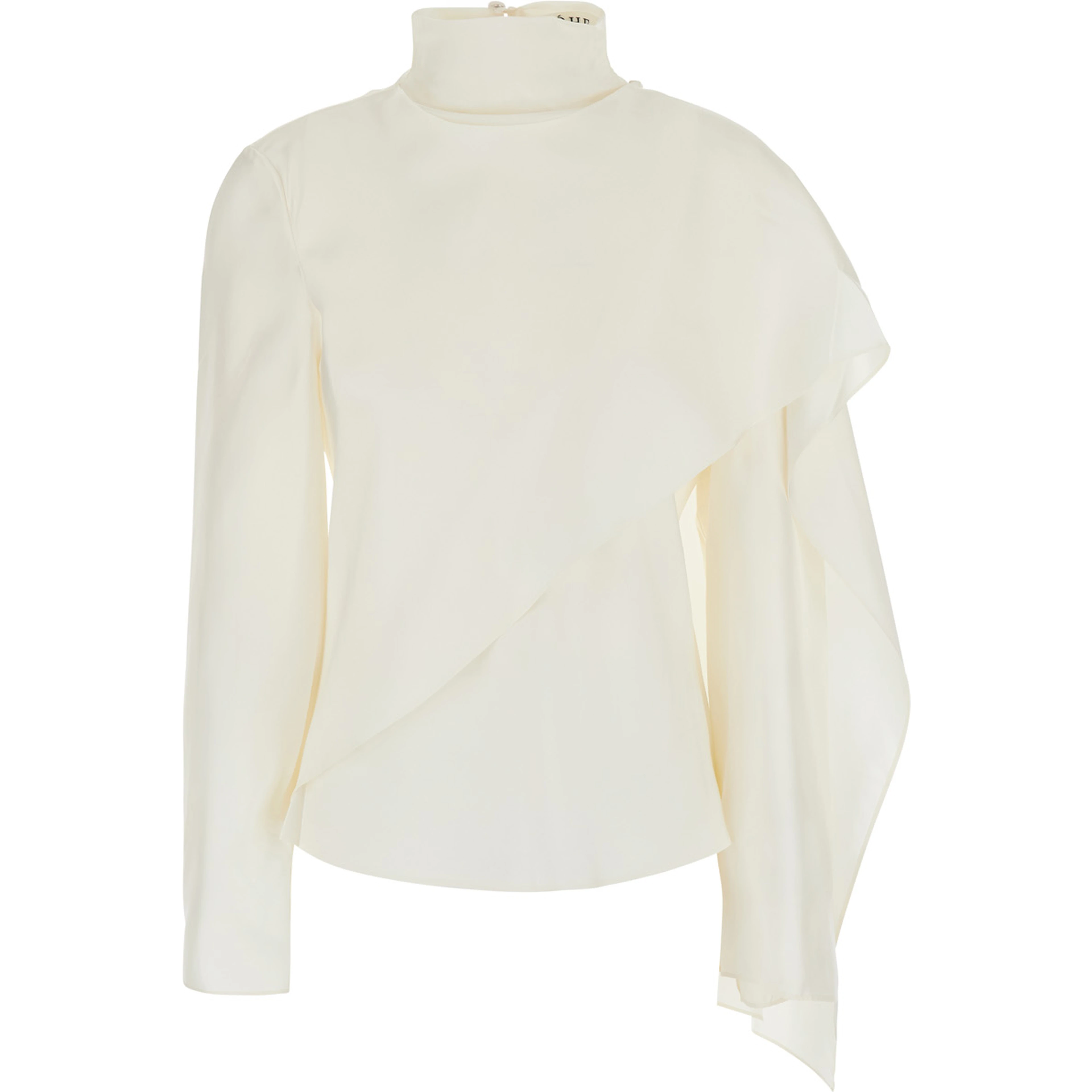 white top with high collar and integrated scarf in silk women