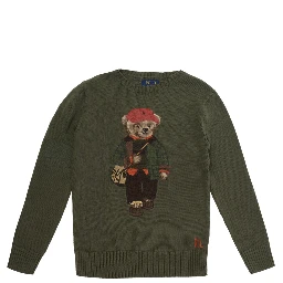 Green Sweater with embroidered Polo Bear on the front in cotton Boy