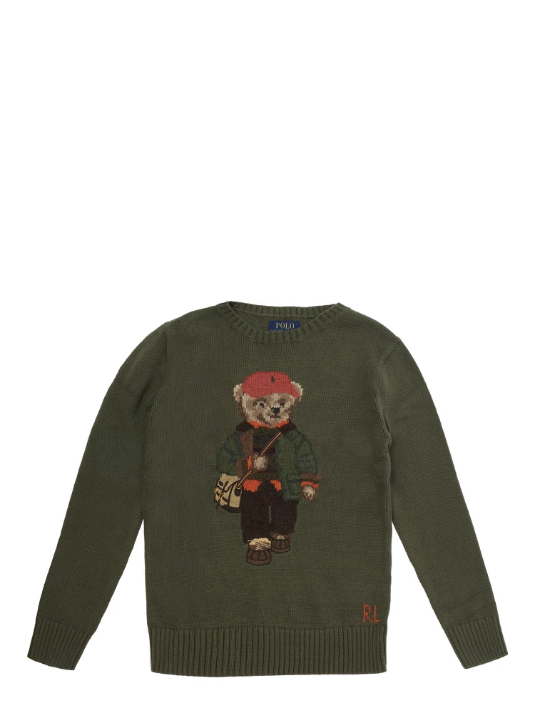 Green Sweater with embroidered Polo Bear on the front in cotton Boy