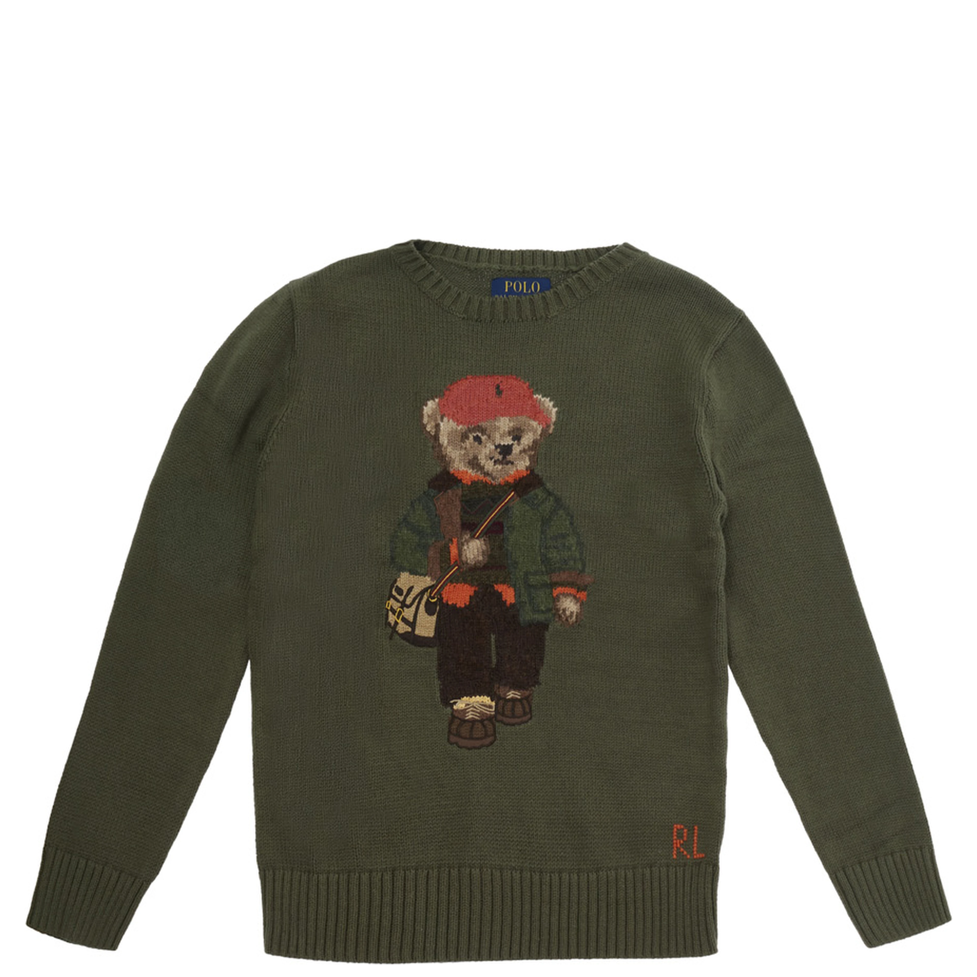 Green Sweater with embroidered Polo Bear on the front in cotton Boy