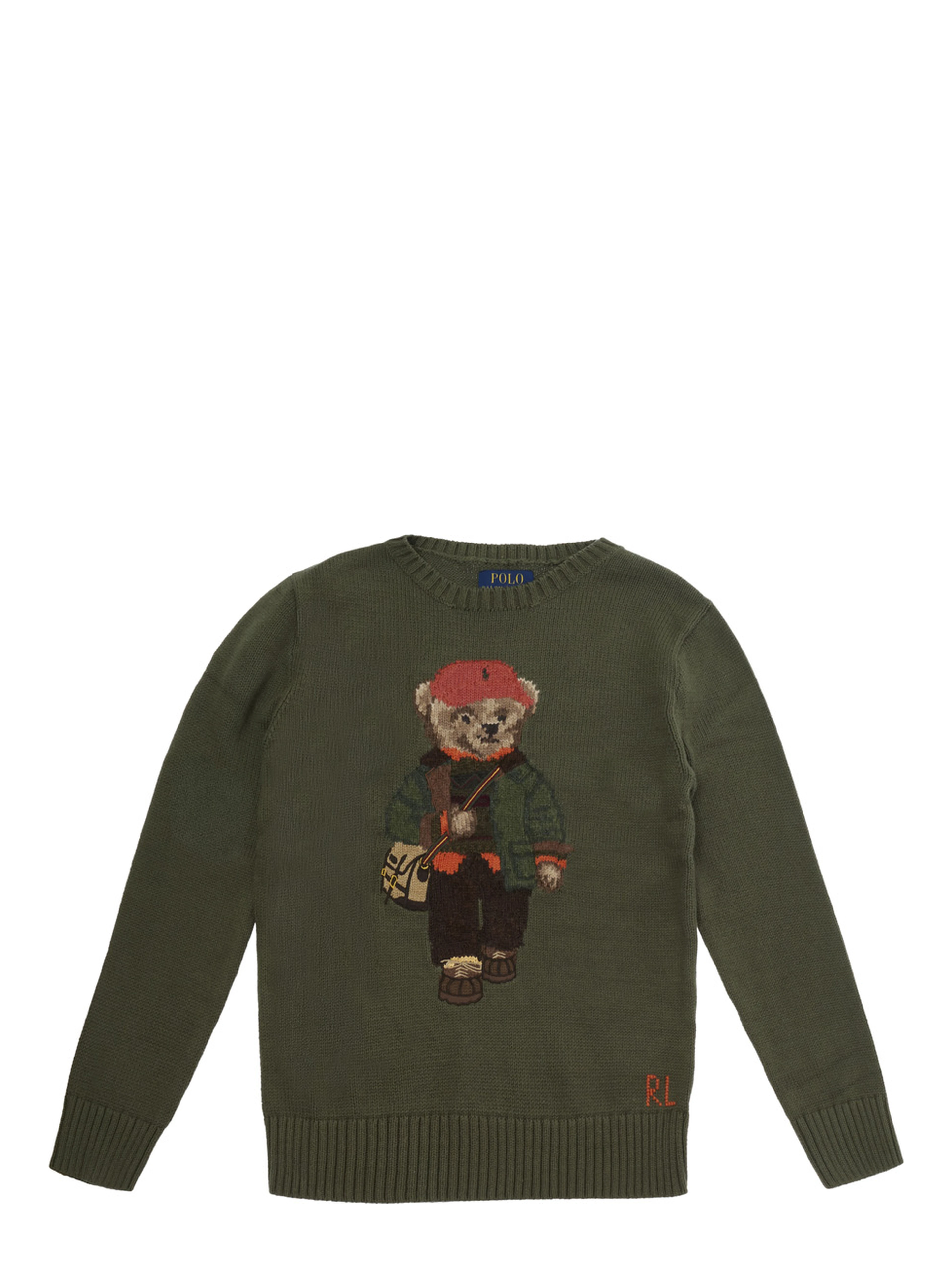 Green Sweater with embroidered Polo Bear on the front in cotton Boy