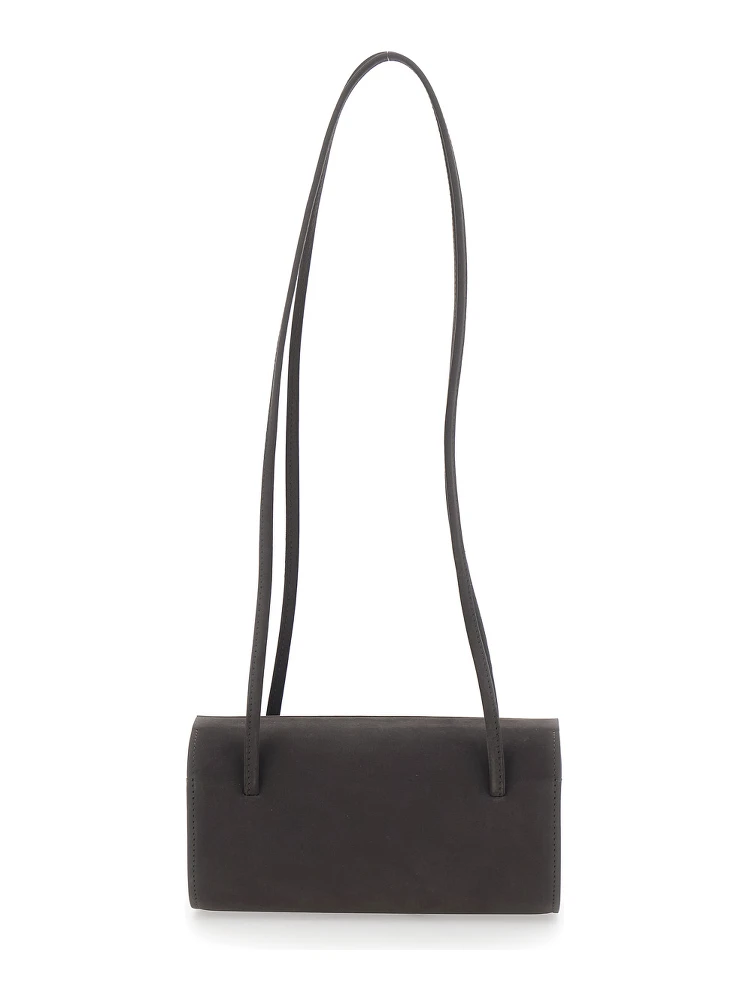 MIE BAG is a shoulder bag with leather details and a prominent brown unisex logo