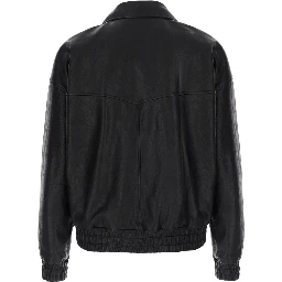 Black Jacket with classic collar and zip closure on the front in leather for men
