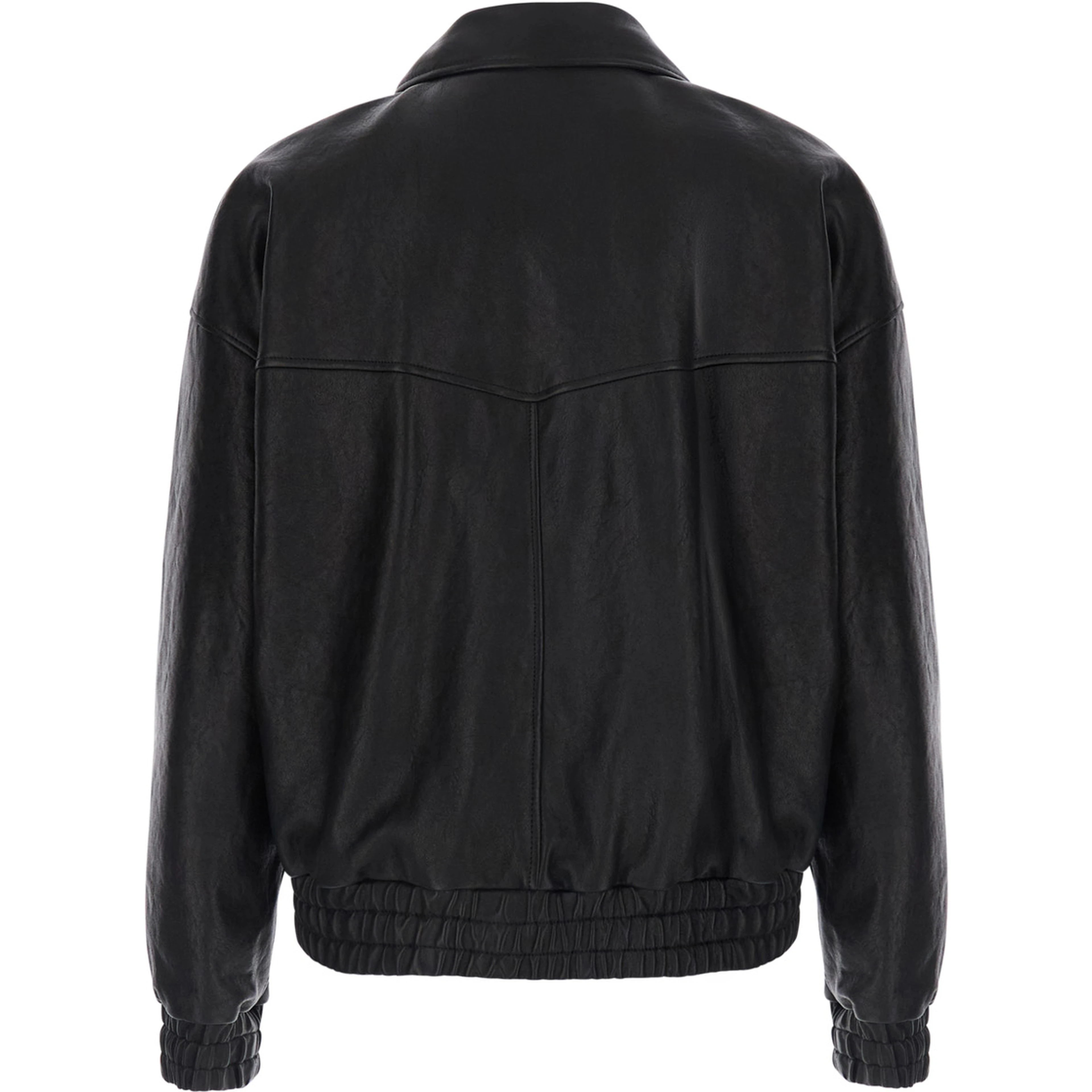 Black Jacket with classic collar and zip closure on the front in leather for men
