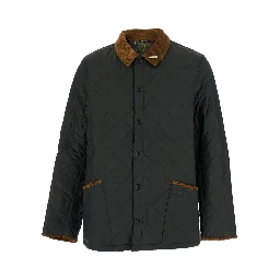 Quilted jacket with velvet edges and high collar, made of Tech Fabric, green, man