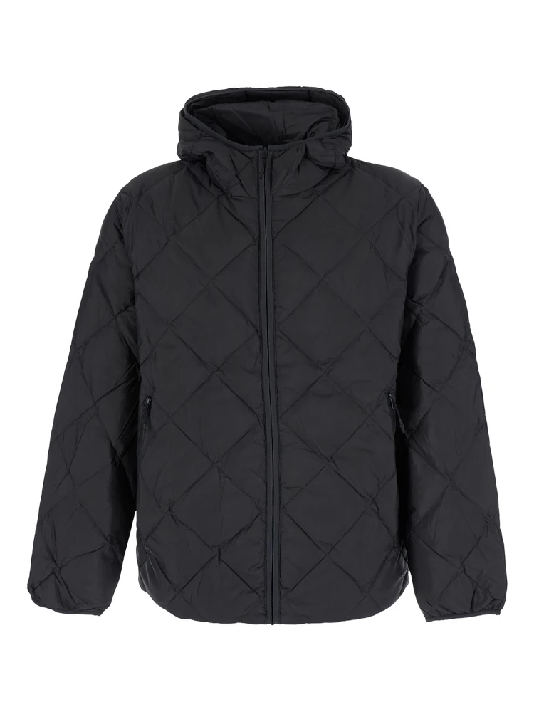 Down jacket with high collar and long sleeves in black Tech Fabric for men