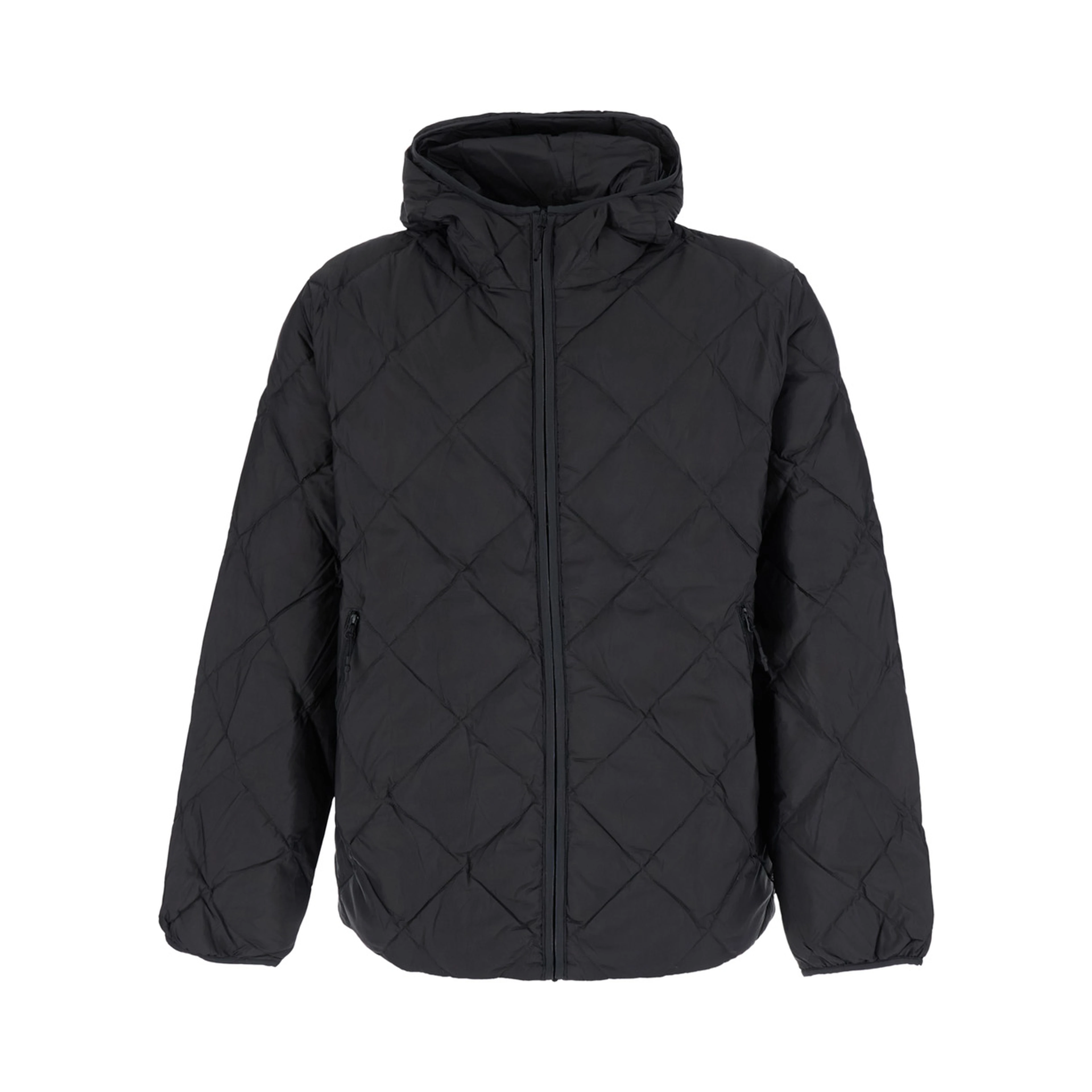 Down jacket with high collar and long sleeves in black Tech Fabric for men