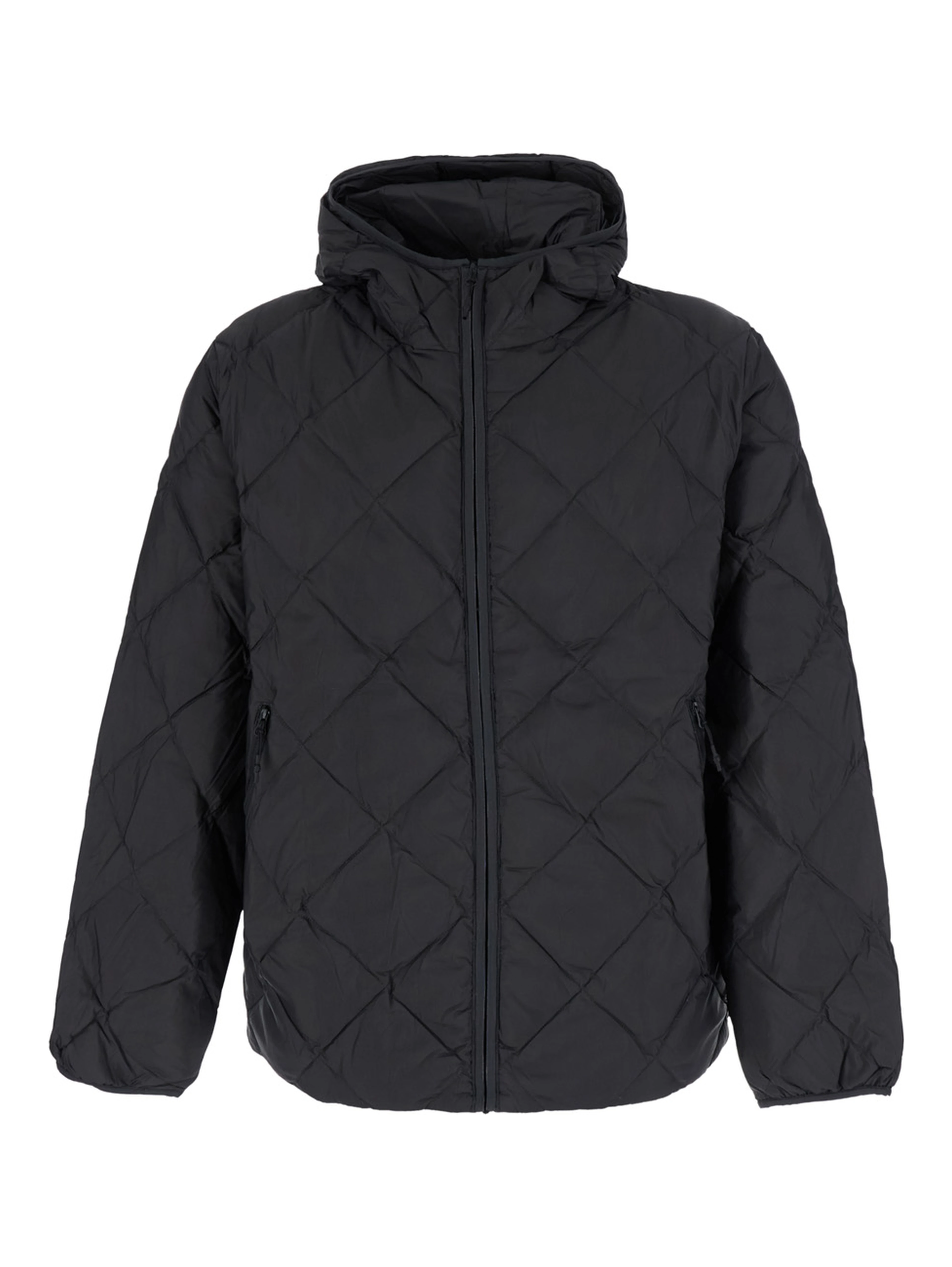 Down jacket with high collar and long sleeves in black Tech Fabric for men