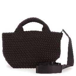 Handbag with Intreccio design and adjustable Ecoleather shoulder strap in brown for women