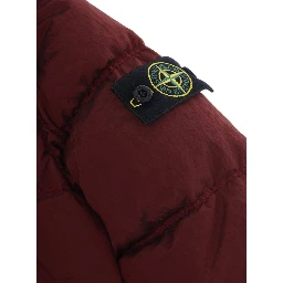Red Down jacket with fixed hood and logo patch on the sleeve in Tech Fabric Boy