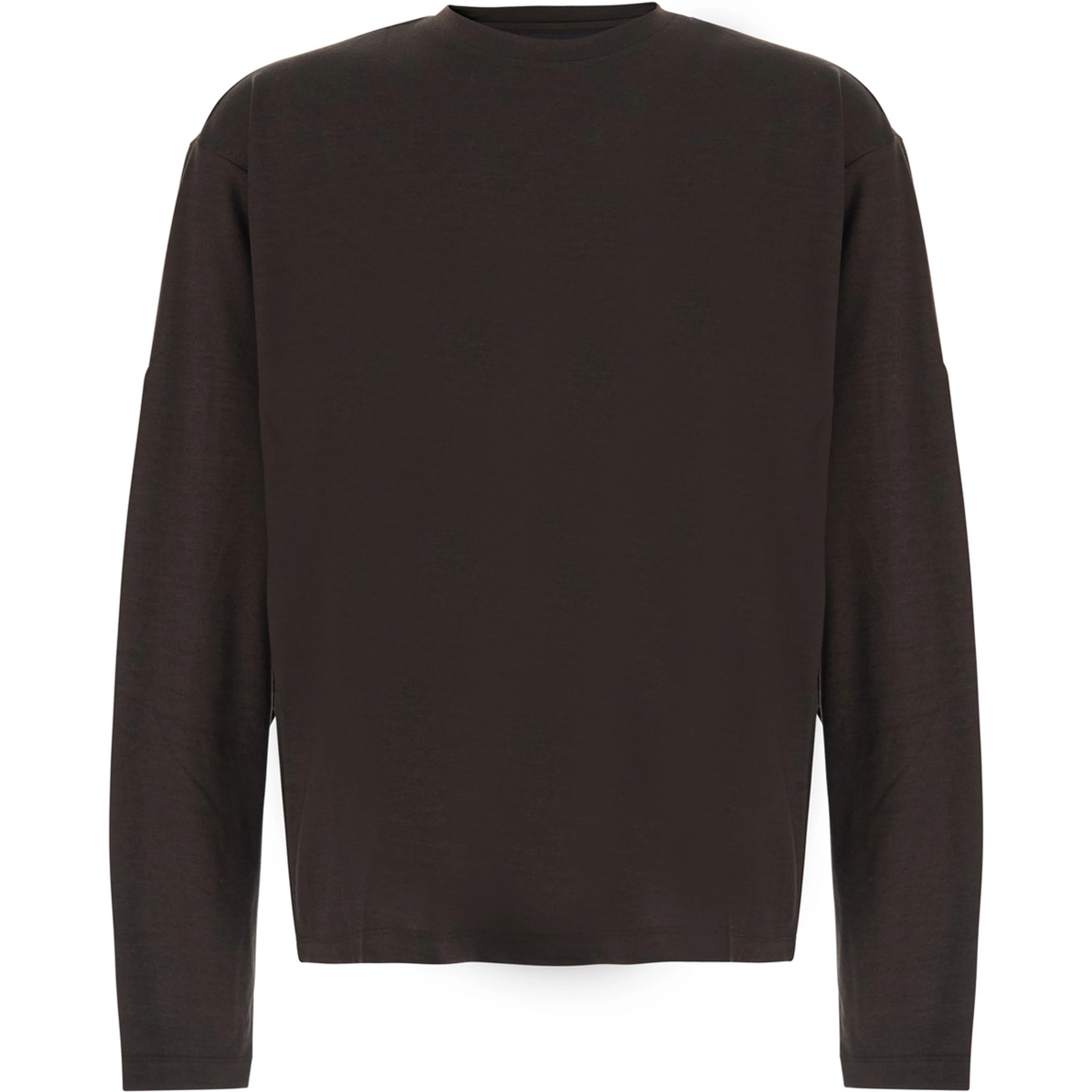 WOOL RELAXED LONG SLEEVE with long sleeves and V-neck in Brown Wool Men