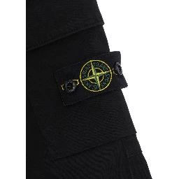 Black pants with drawstring waist and logo patch on the front in cotton boy