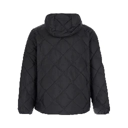 Down jacket with high collar and long sleeves in black Tech Fabric for men