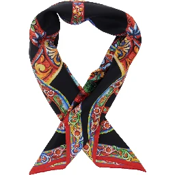 Multicolor Scarf with All-Over Carretto Print in Silk for Women