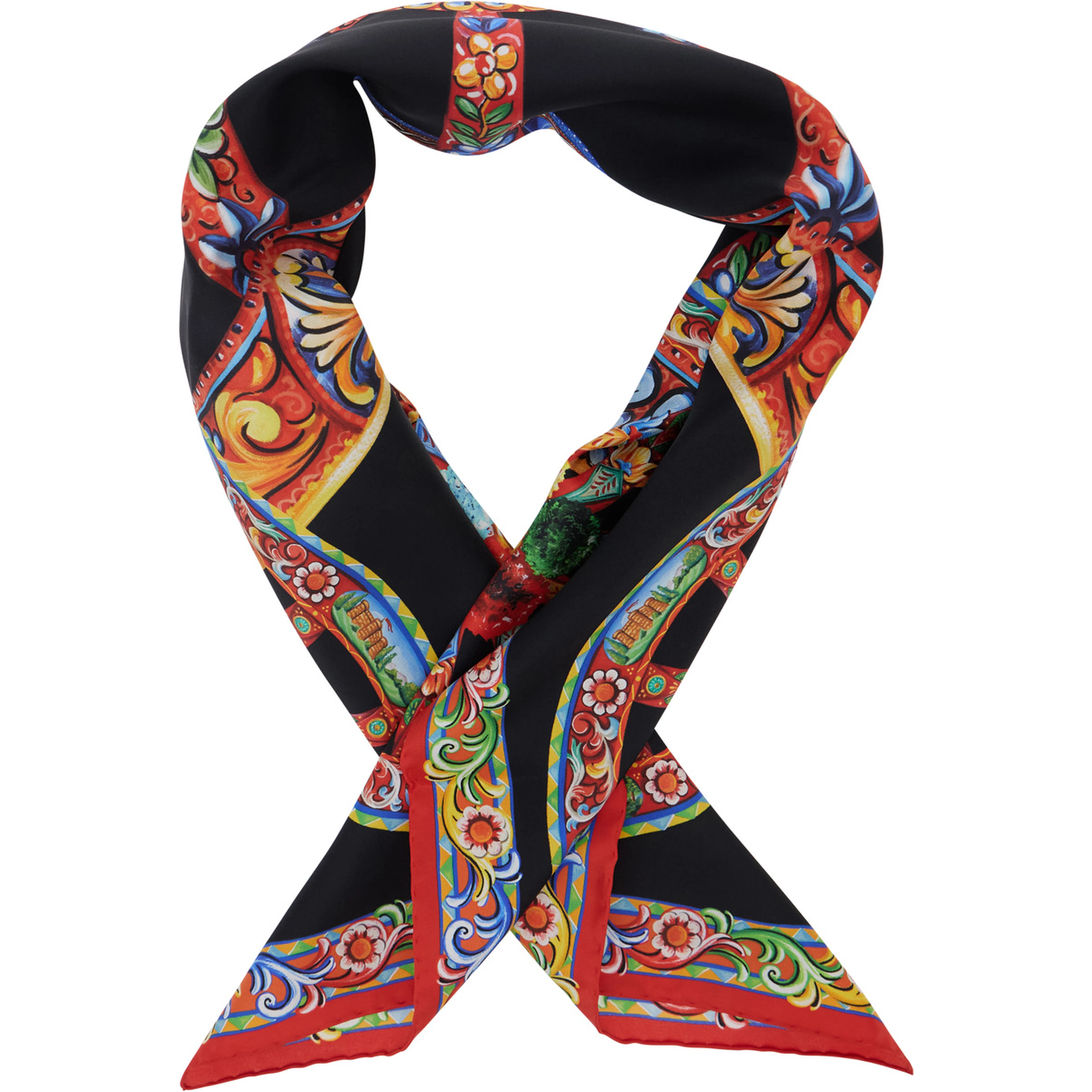 Multicolor Scarf with All-Over Carretto Print in Silk for Women