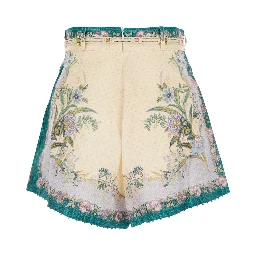 Indra Multicolor shorts with Floral Motif and Drawstring at the Front in Linen for Women