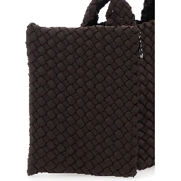 Handbag with Intreccio design and adjustable Ecoleather shoulder strap in brown for women