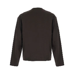 WOOL RELAXED LONG SLEEVE with long sleeves and V-neck in Brown Wool Men