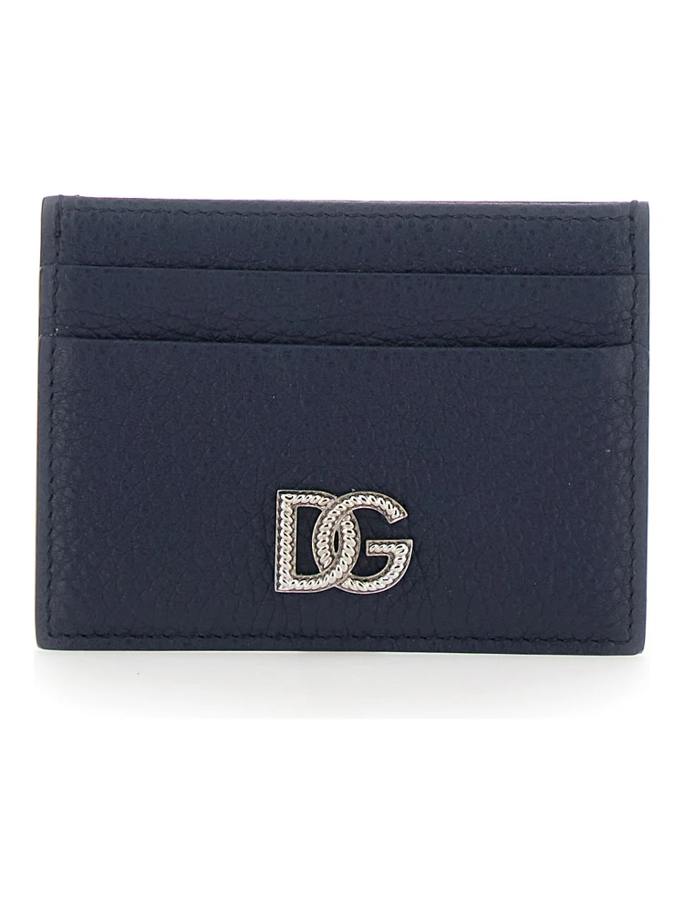 blue card holder with logo and details in Leather for men