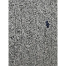 Crewneck Sweater with Pony Embroidery and Cable Knit in Grey Wool and Cashmere Boy