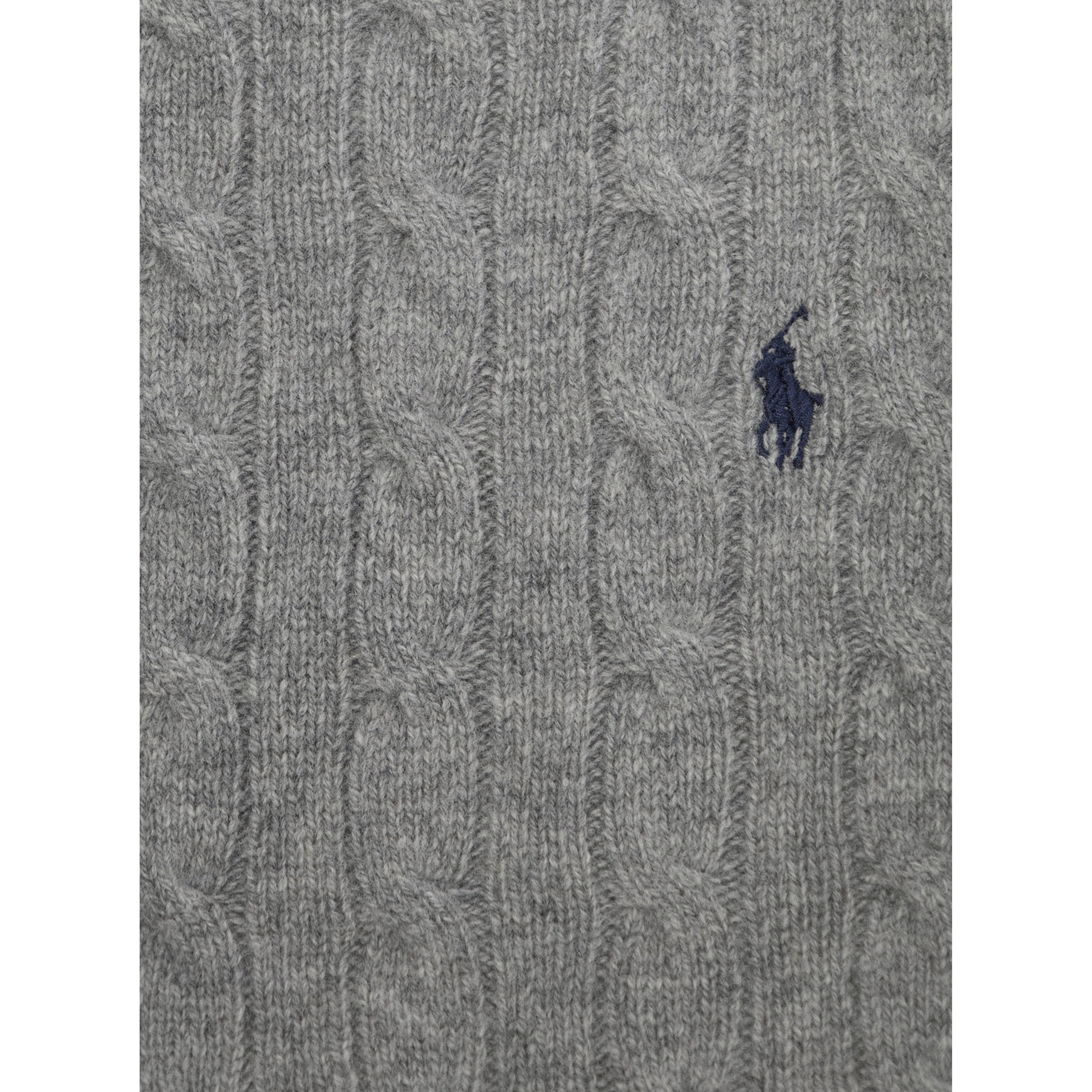 Crewneck Sweater with Pony Embroidery and Cable Knit in Grey Wool and Cashmere Boy