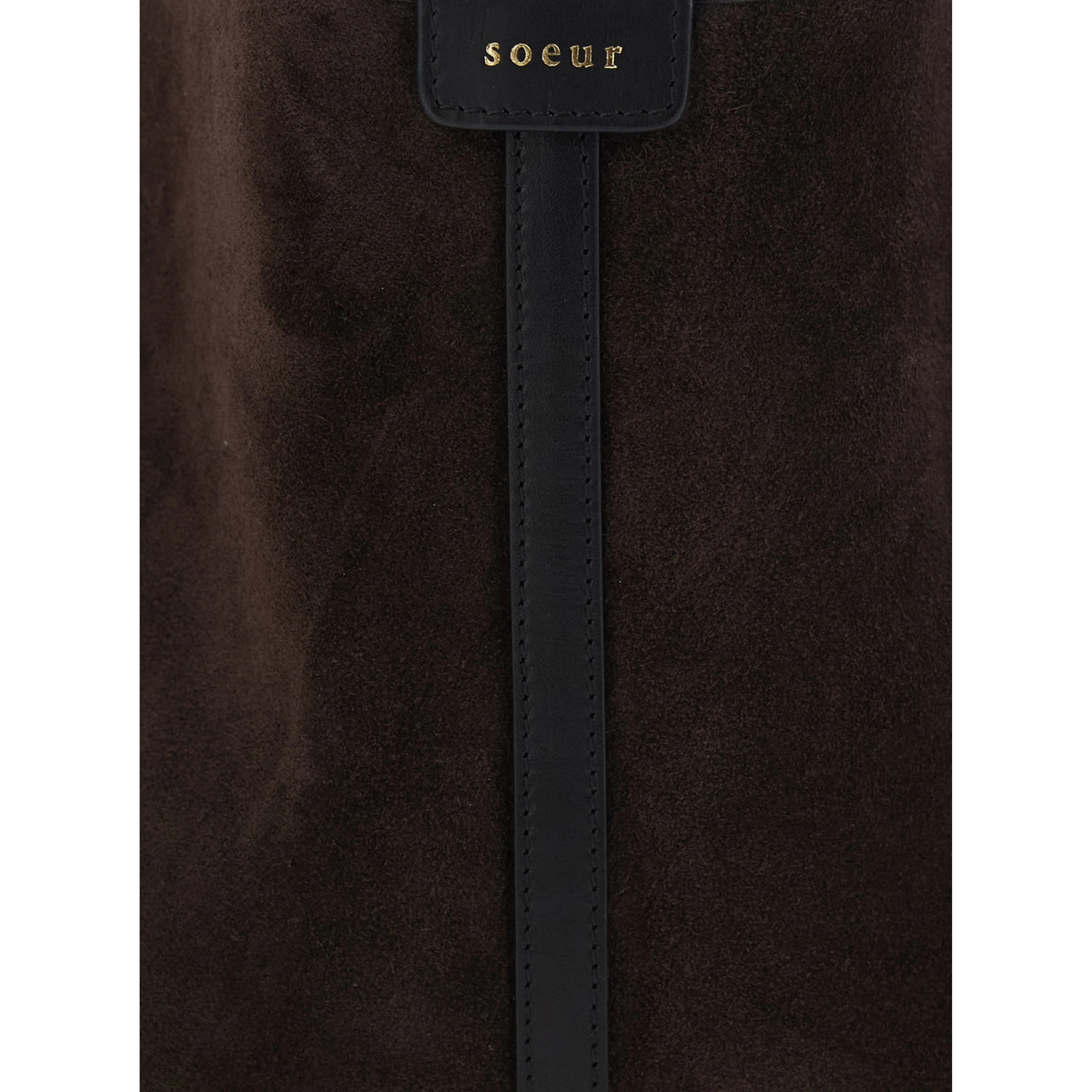 Delice Brown Shoulder Bag with Shoulder Strap and Logo Patch on the Front in Suede for Women