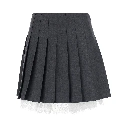 Grey skirt with lace details in fabric woman