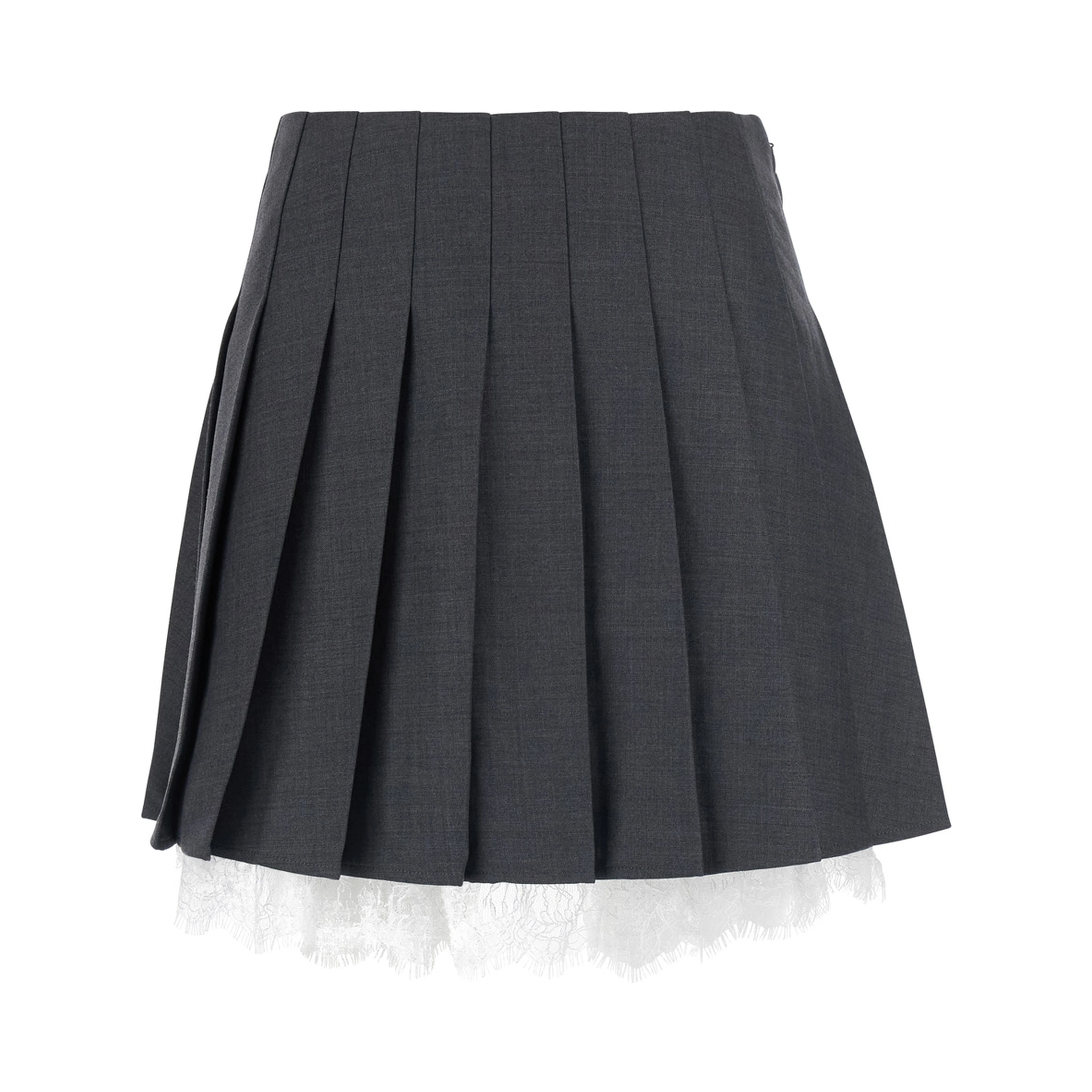 Grey skirt with lace details in fabric woman