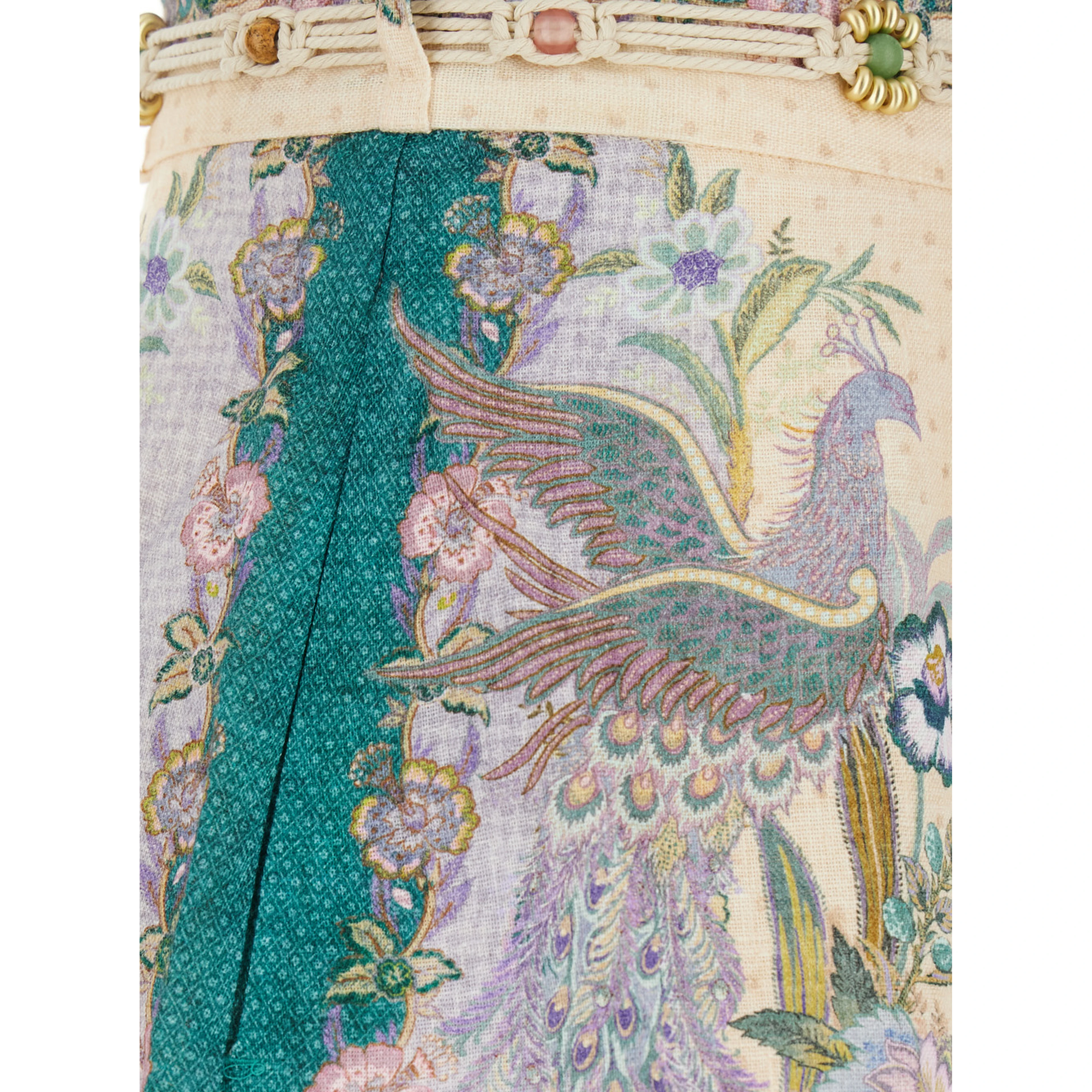 Indra Multicolor shorts with Floral Motif and Drawstring at the Front in Linen for Women