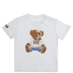White T-shirt with round neck and logo on the front in cotton baby