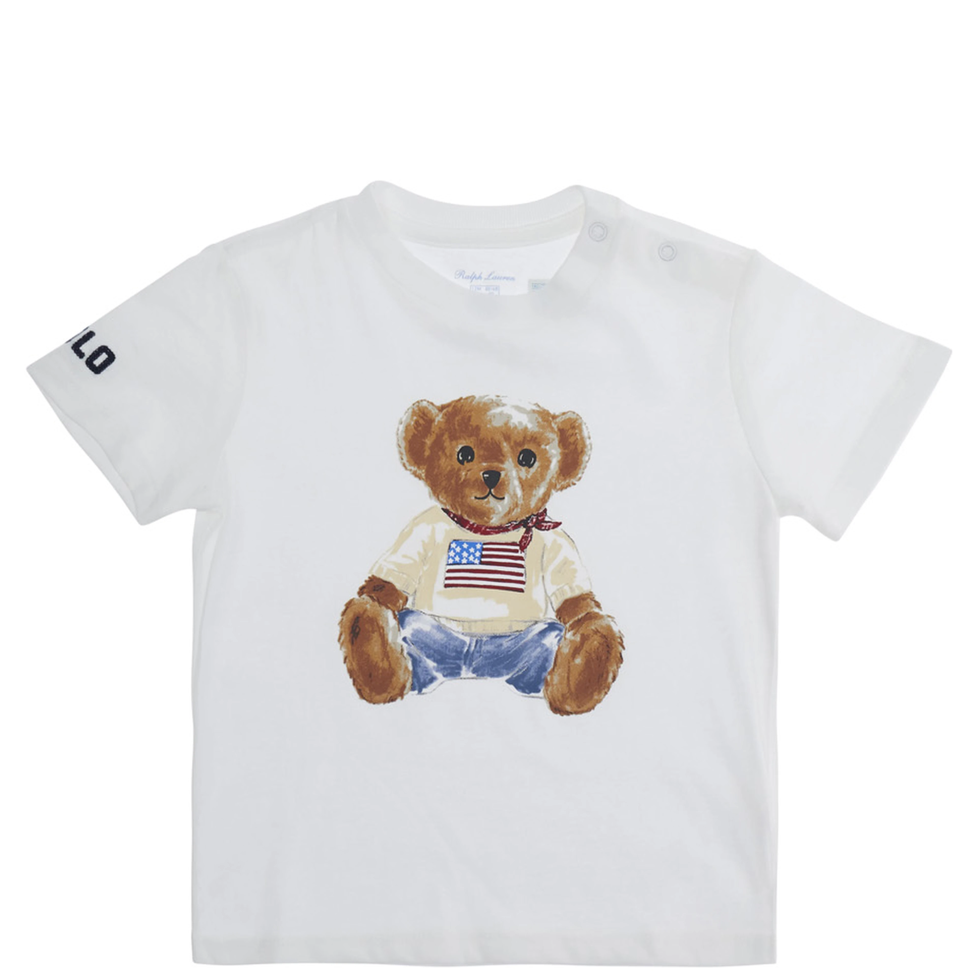 White T-shirt with round neck and logo on the front in cotton baby