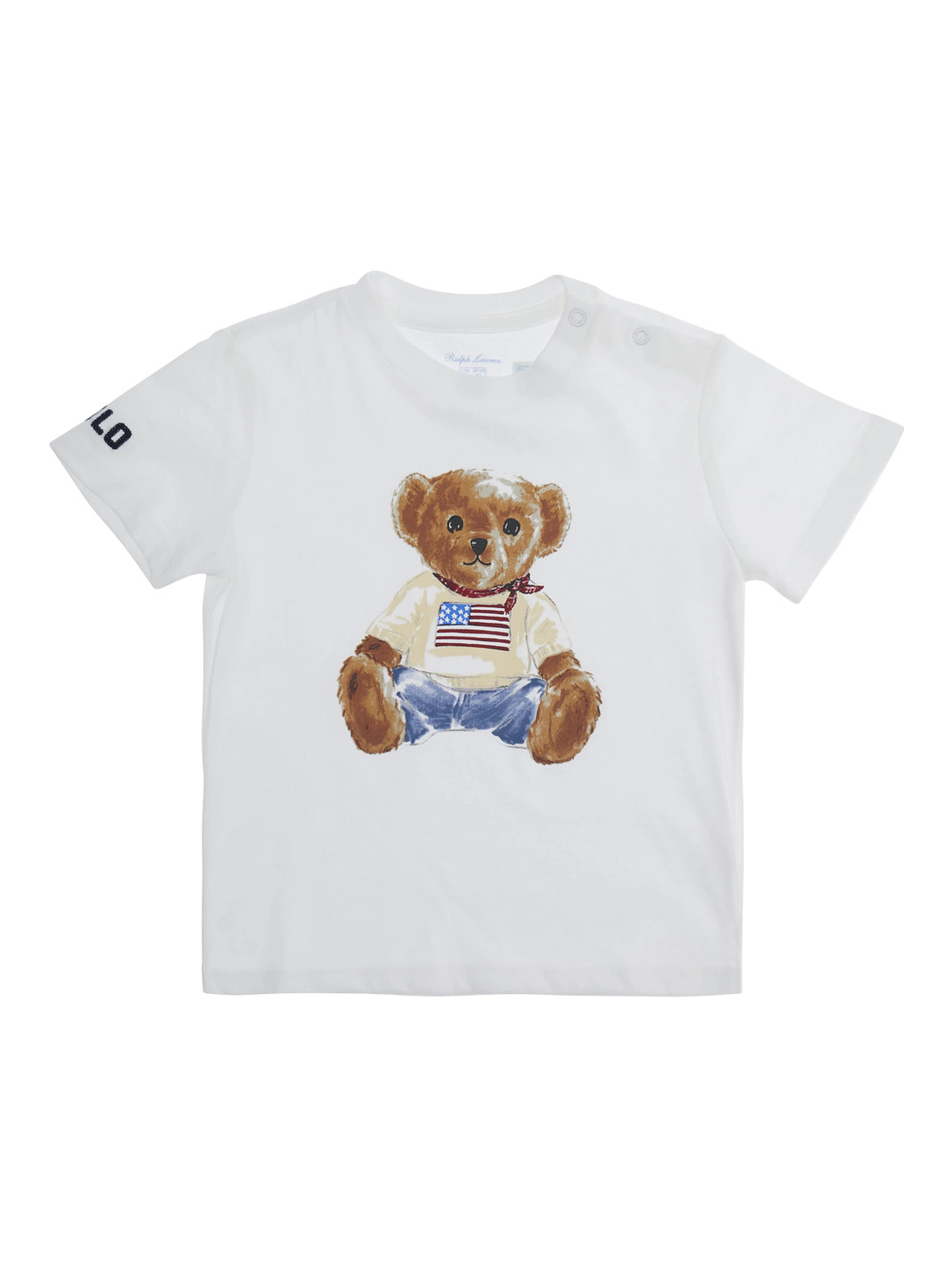 White T-shirt with round neck and logo on the front in cotton baby