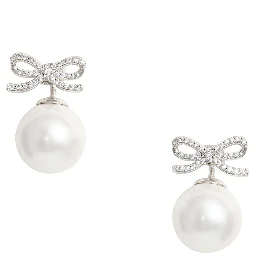 Metallic Earrings with Bow and Pearl in Metal for Women