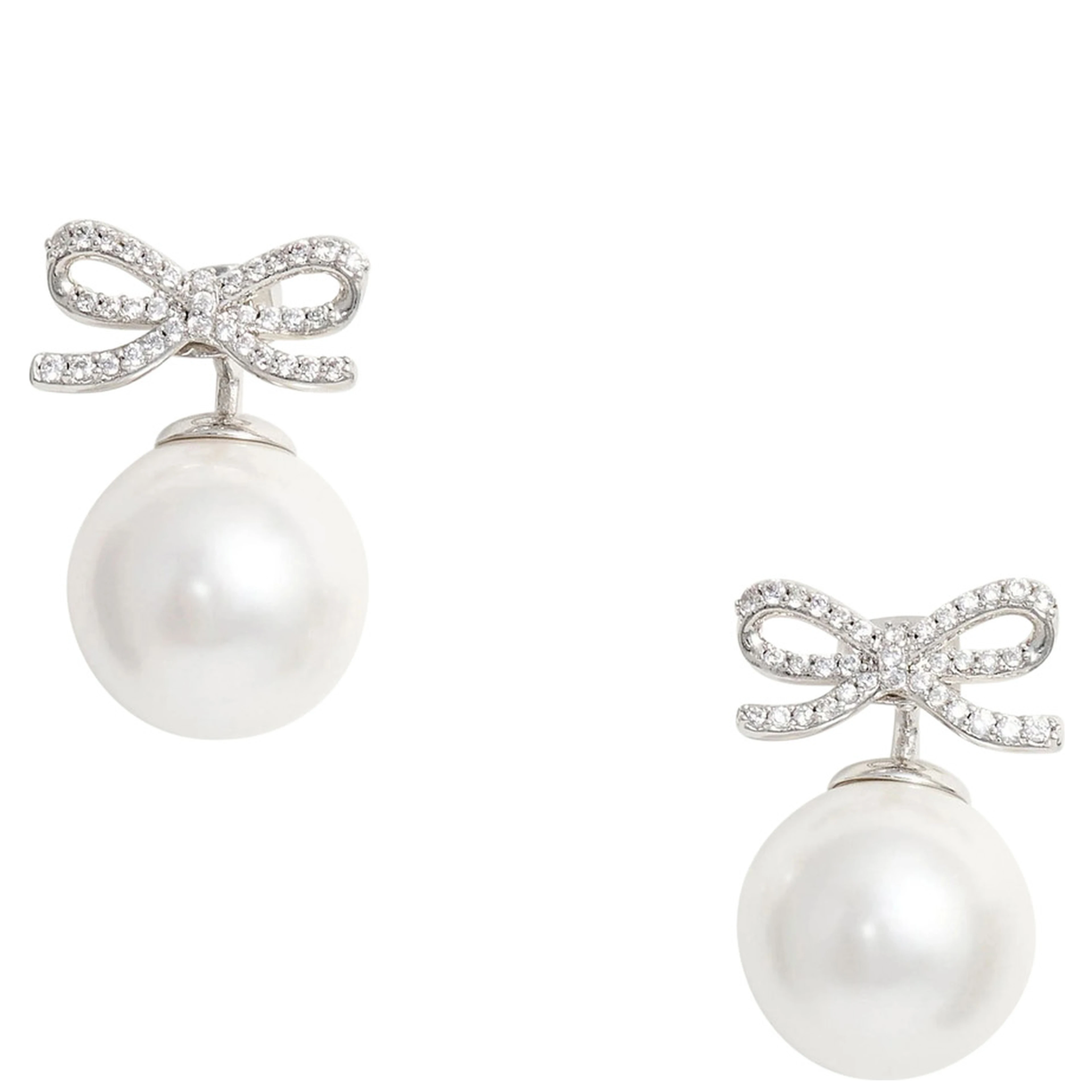 Metallic Earrings with Bow and Pearl in Metal for Women